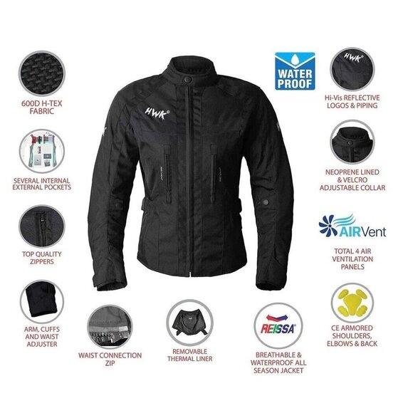 NWOT HWK Bikercore Touring Stunt Motorcycle Jacket Womens 3XL CE Armour Black - Picture 7 of 7